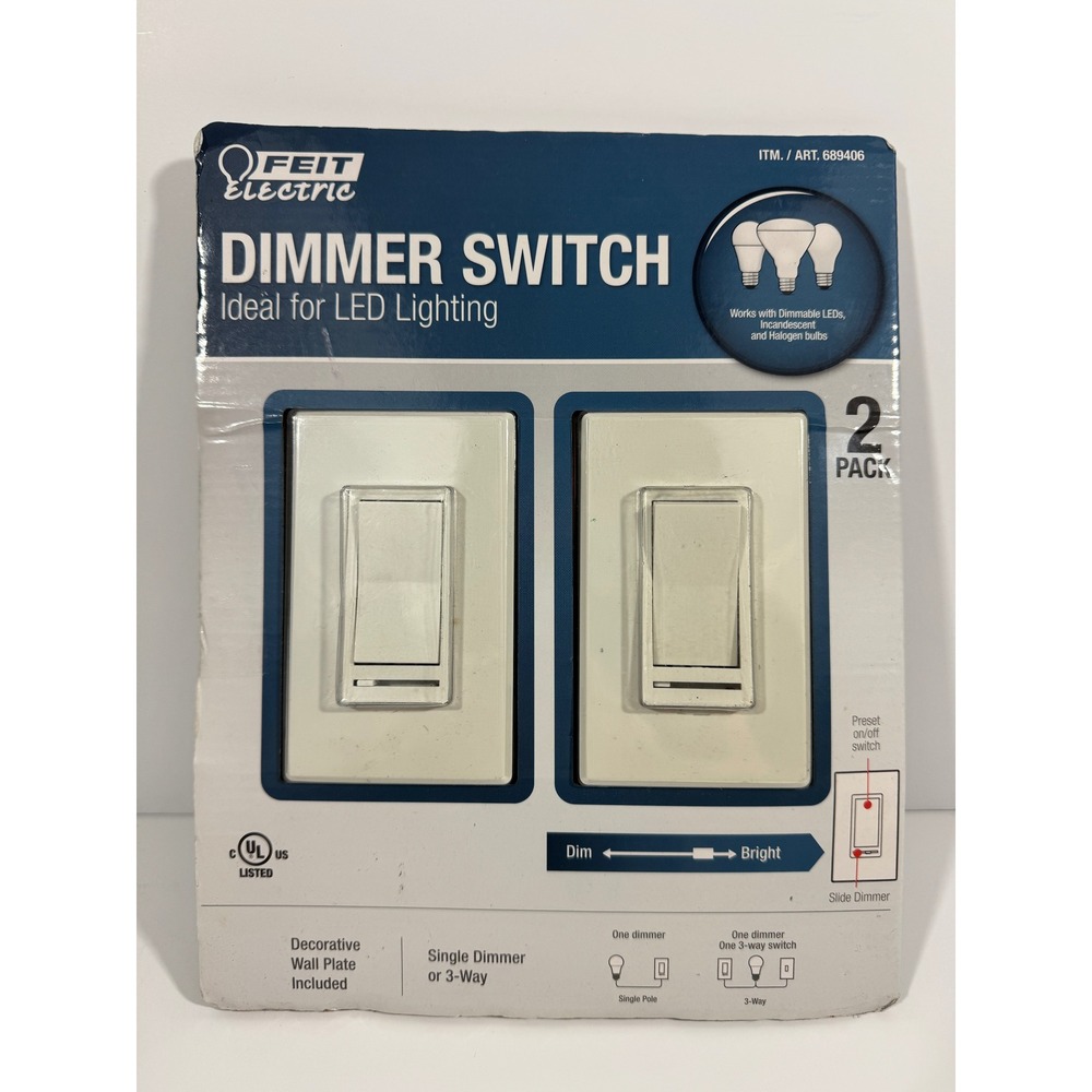 Feit Electric Dimmer Switch 2 Pack White New LED Single Pole 3-Way 72302 689406